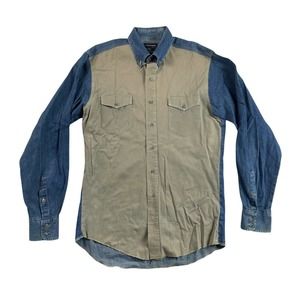 VINTAGE WRANGLER Shirt Mens 15.5 - 35 Reg Western Denim Blue Gray X-Long Tails